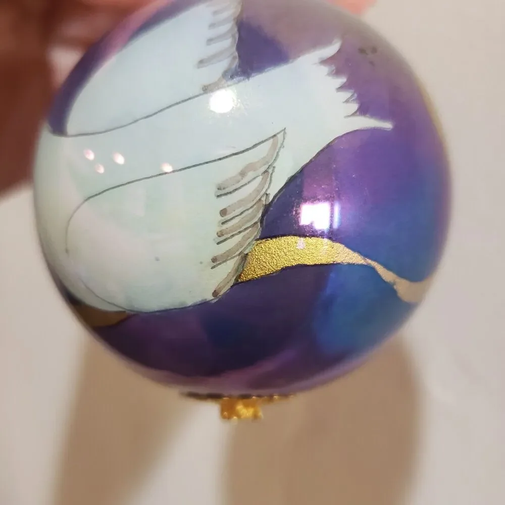 VTG Li Bien Glass Reverse Hand Painted Christmas Ornament Dove Olive Branch 2001